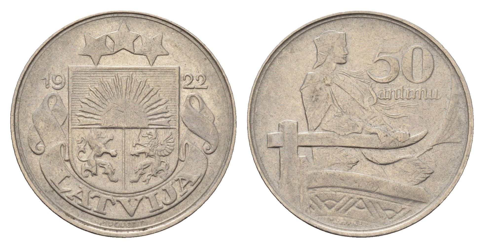 Латвия 50 сантимов 1922 год-тип KM 6 никель 4652-1127