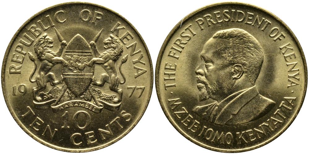 Кения 10 центов 1977 Джомо Кениата KM 11 никель латунь 4542-626