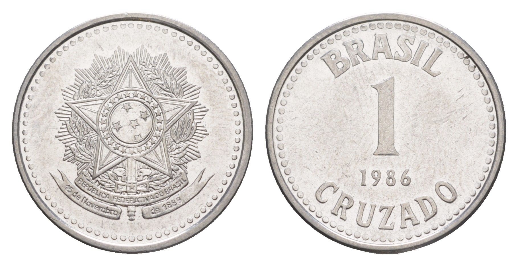 Бразилия 1 крузадо 1986 KM 605 нержавеющая сталь UNC 4642-1241