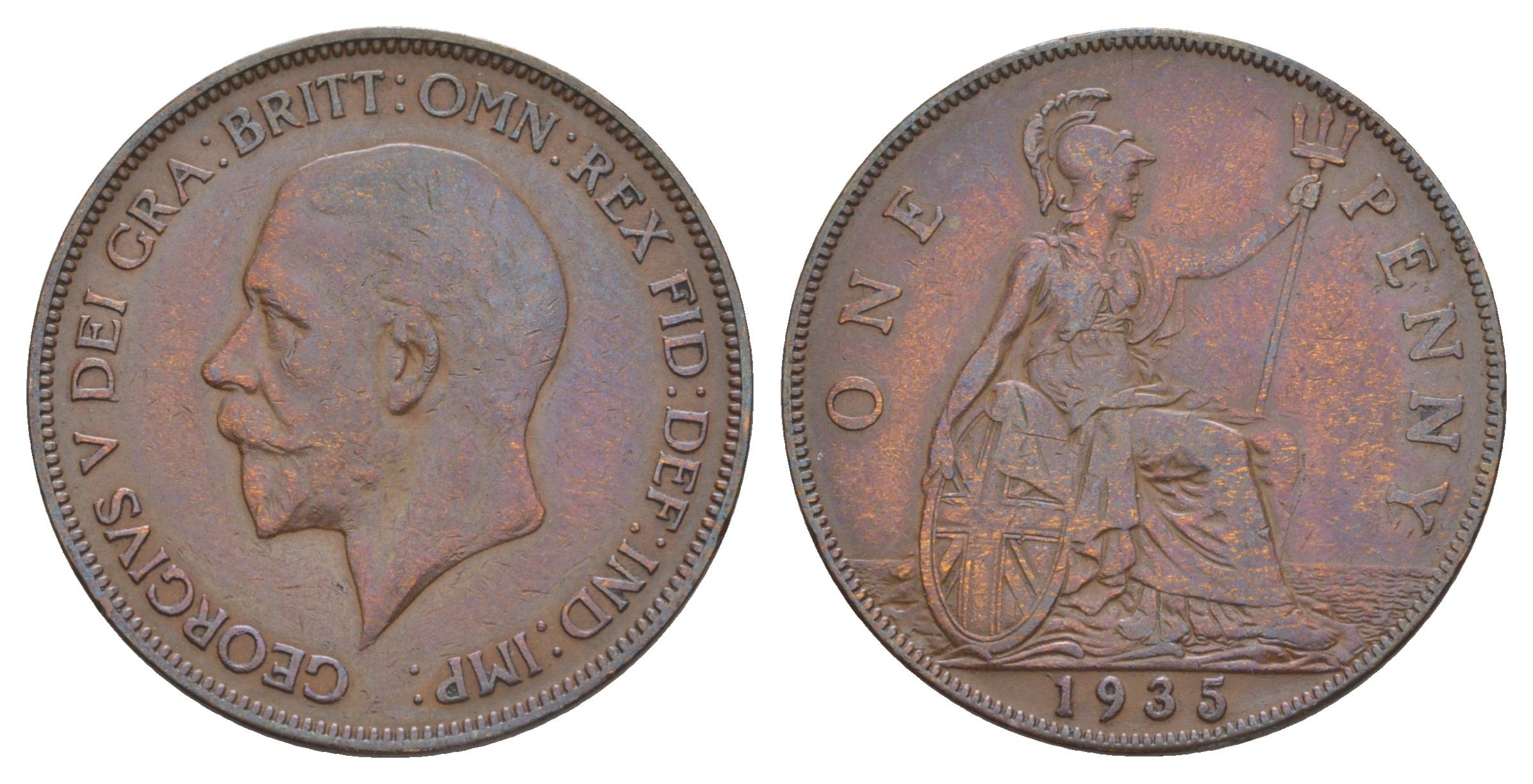 Великобритания 1 пенни 1935 Георг V (1910-1936) КМ 838, Spink 4055 бронза 4634-511