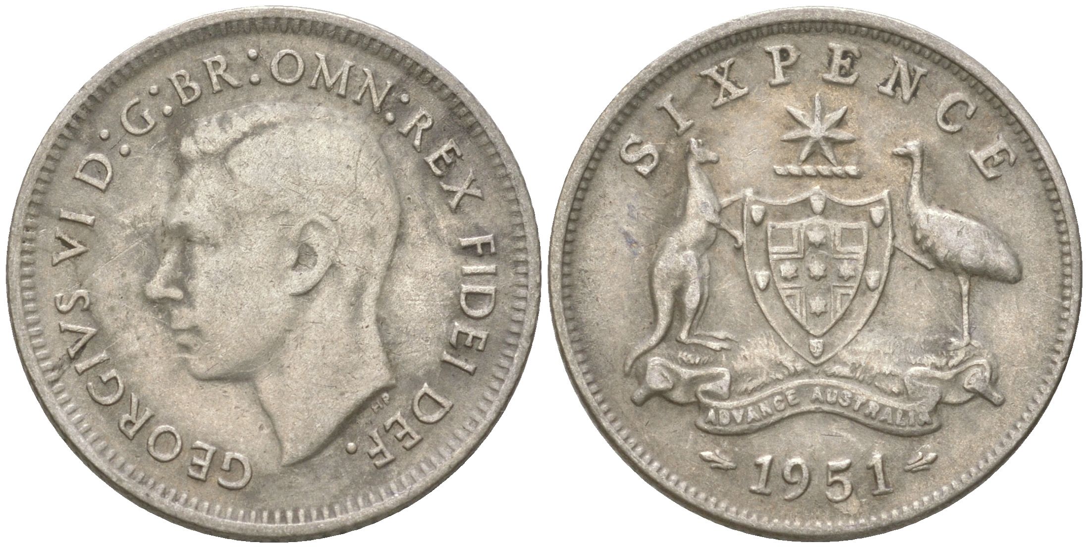 Австралия 6 пенсов 1951 Георг V (1936-1952) KM 45 серебро 4623-242