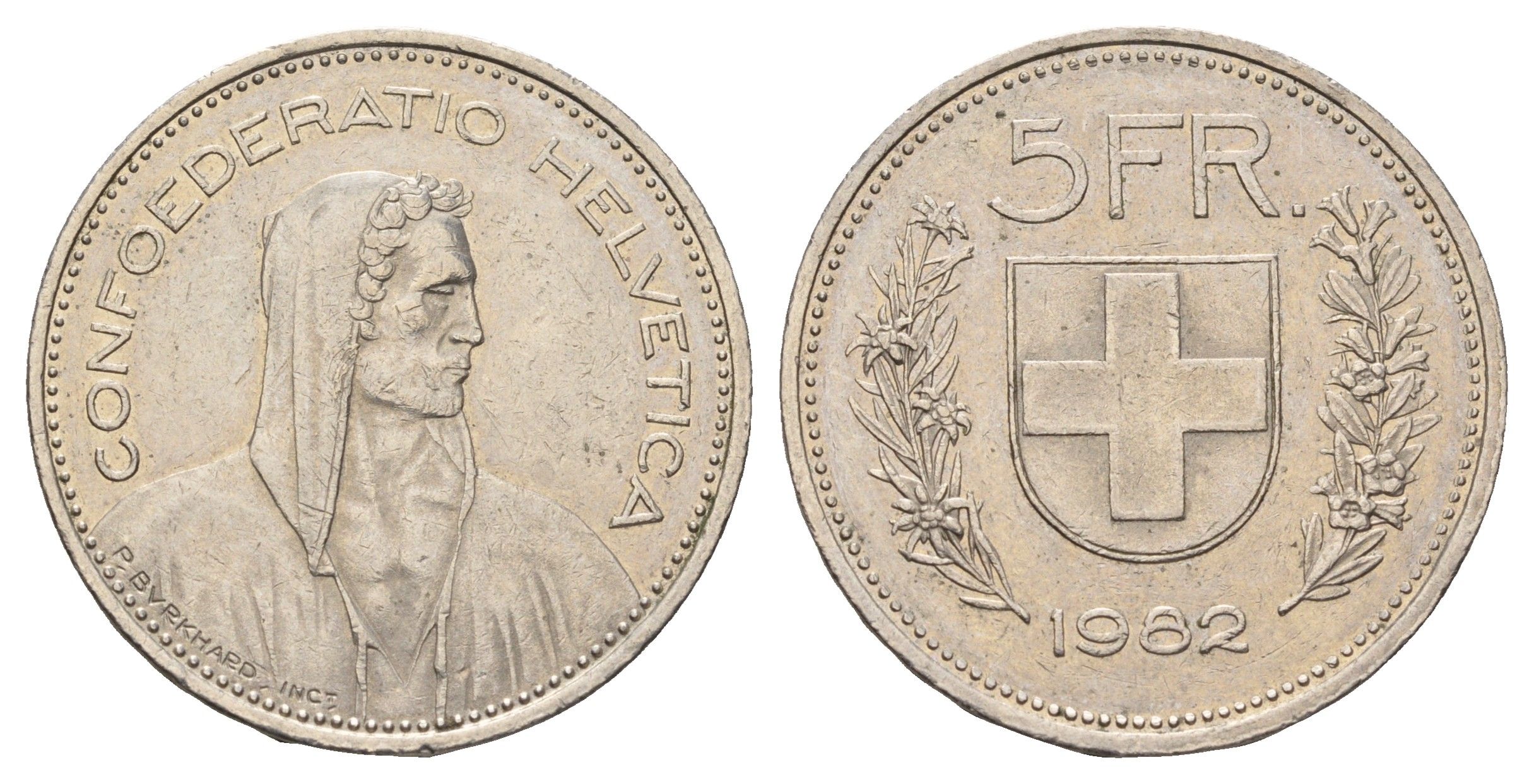 Швейцария 5 франков 1982 KM 40a.2 медно-никель 4536-831