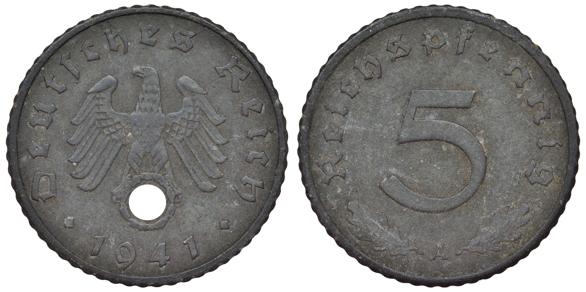 Германия 5 пфеннигов 1941 A KM 100, J. 370 цинк 4119-835