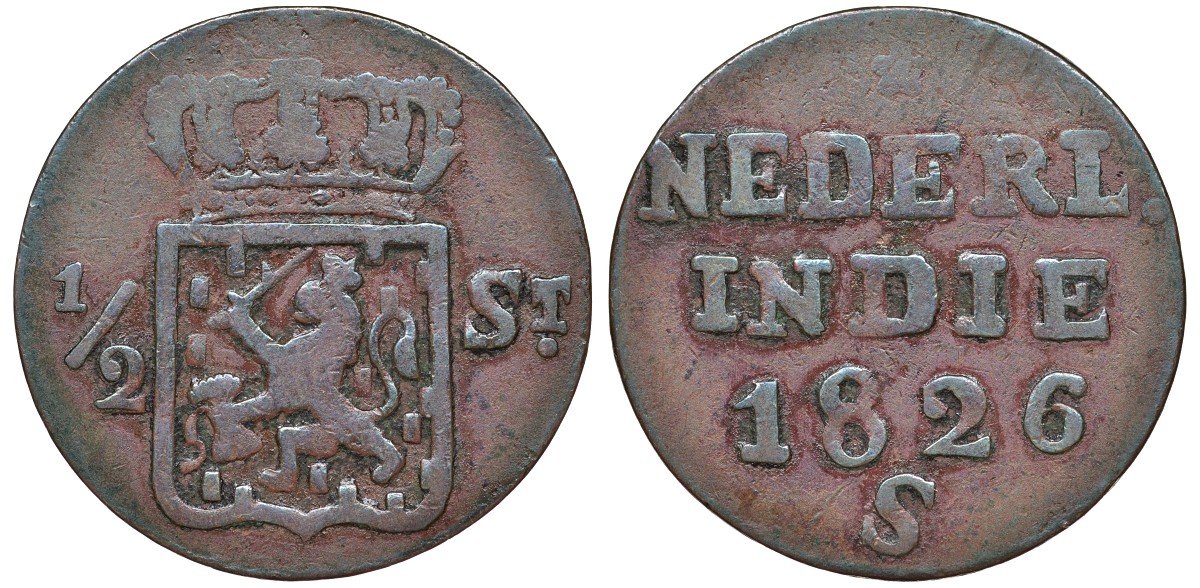 Нидерландская Восточная Индия 1/2 стуйвера 1826 S KM 285 медь 51-4116