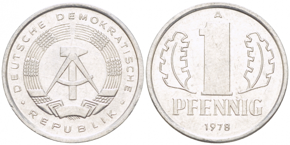 ГДР 1 ПФЕННИГ 1978 А KM 8.2 алюминий 3955-546