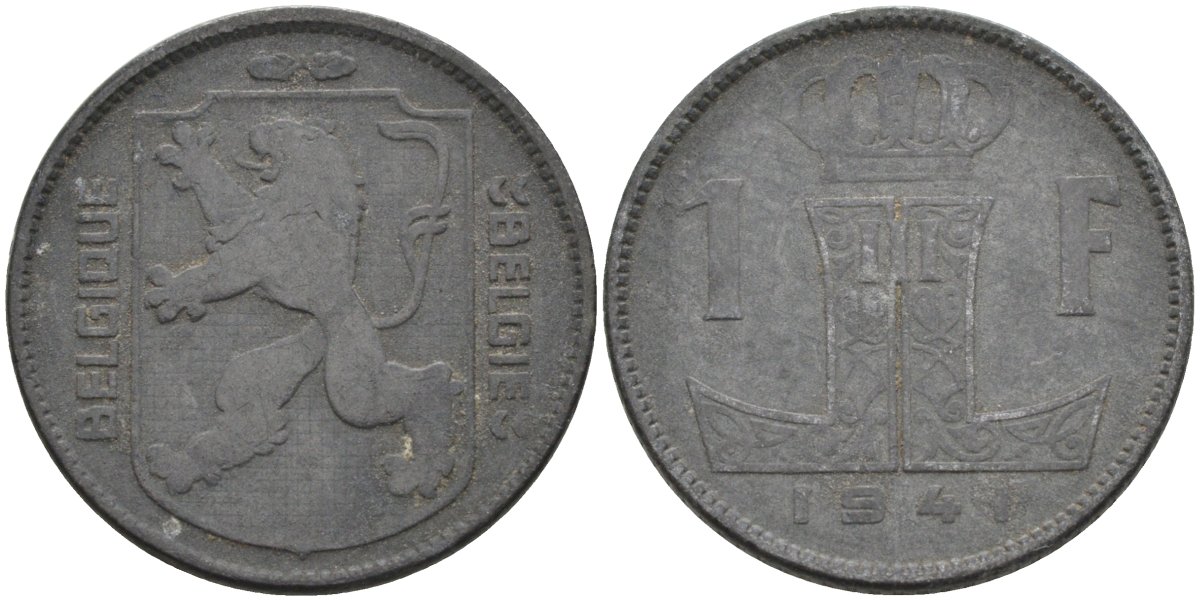 Бельгия 1 франк 1941 BELGIQUE-BELGIE KM 127 цинк 4116-1057