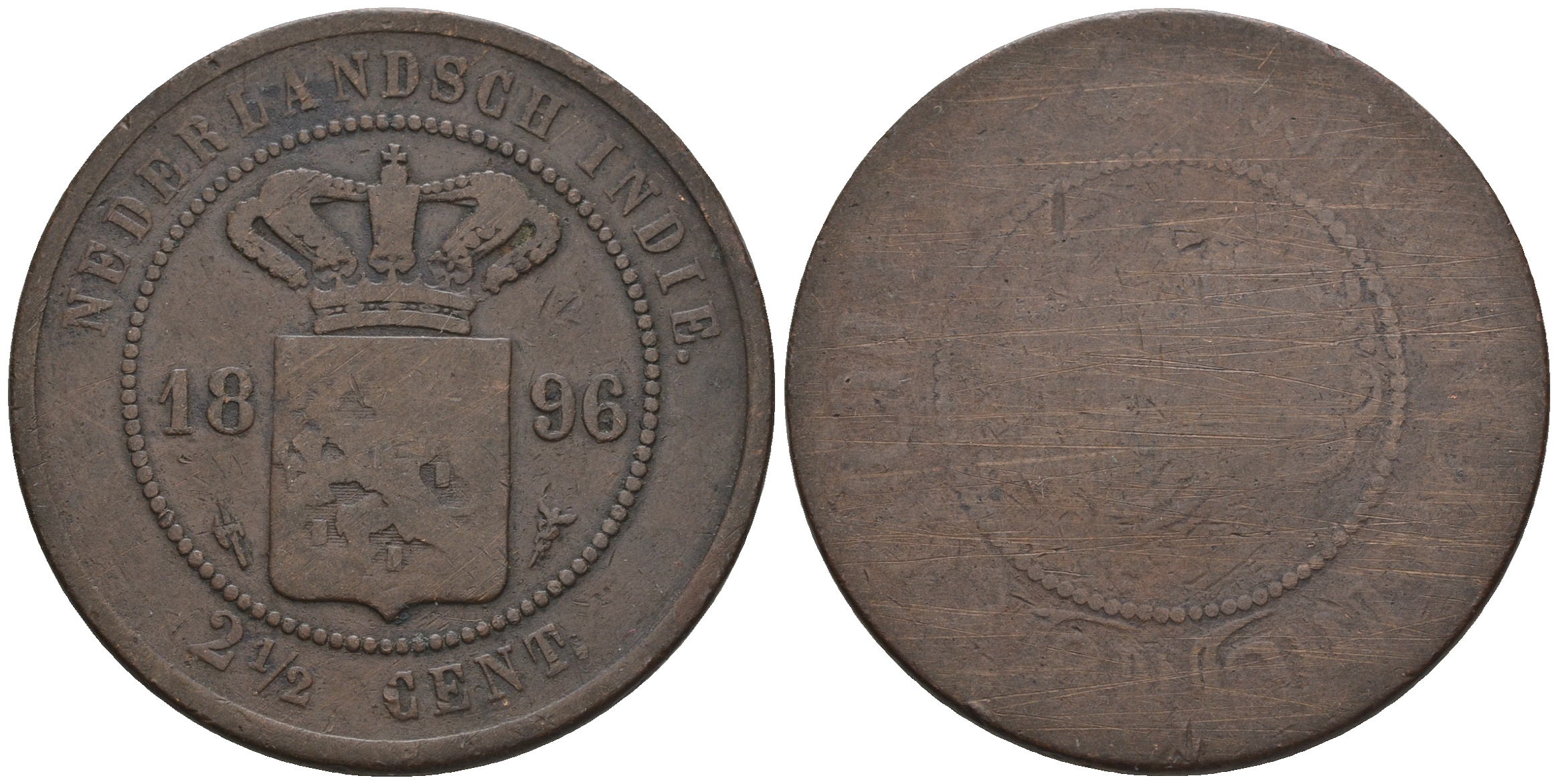 Нидерландская Восточная Индия 2 1/2 цента 1896 редкий год KM 308 медь 4607-1123