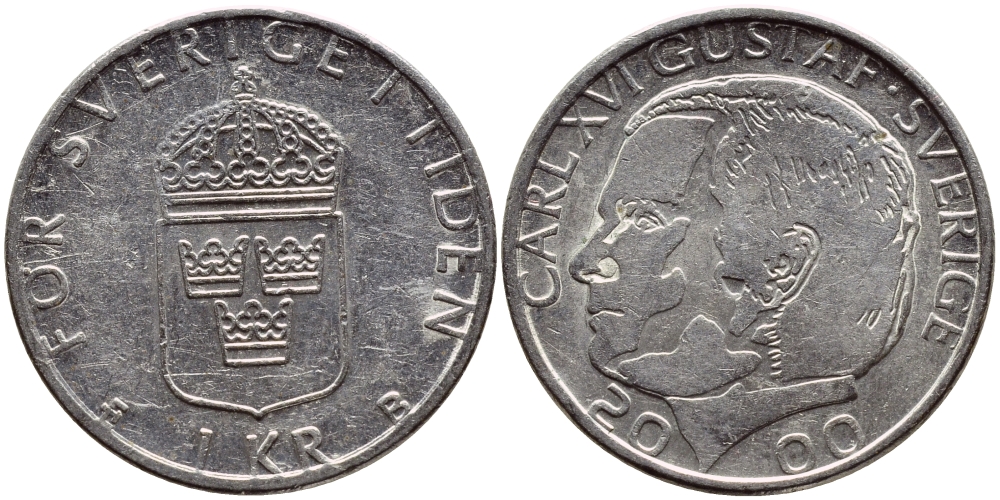 Швеция 1 крона 2000 Карл XVI Густав (1973- ) KM 852а медно-никель 4364-3222