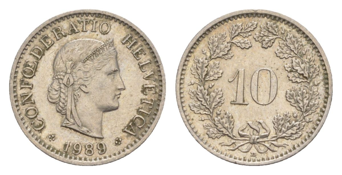 Швейцария 10 раппенов 1989 KM 27 медно-никель aUNC 4632-461