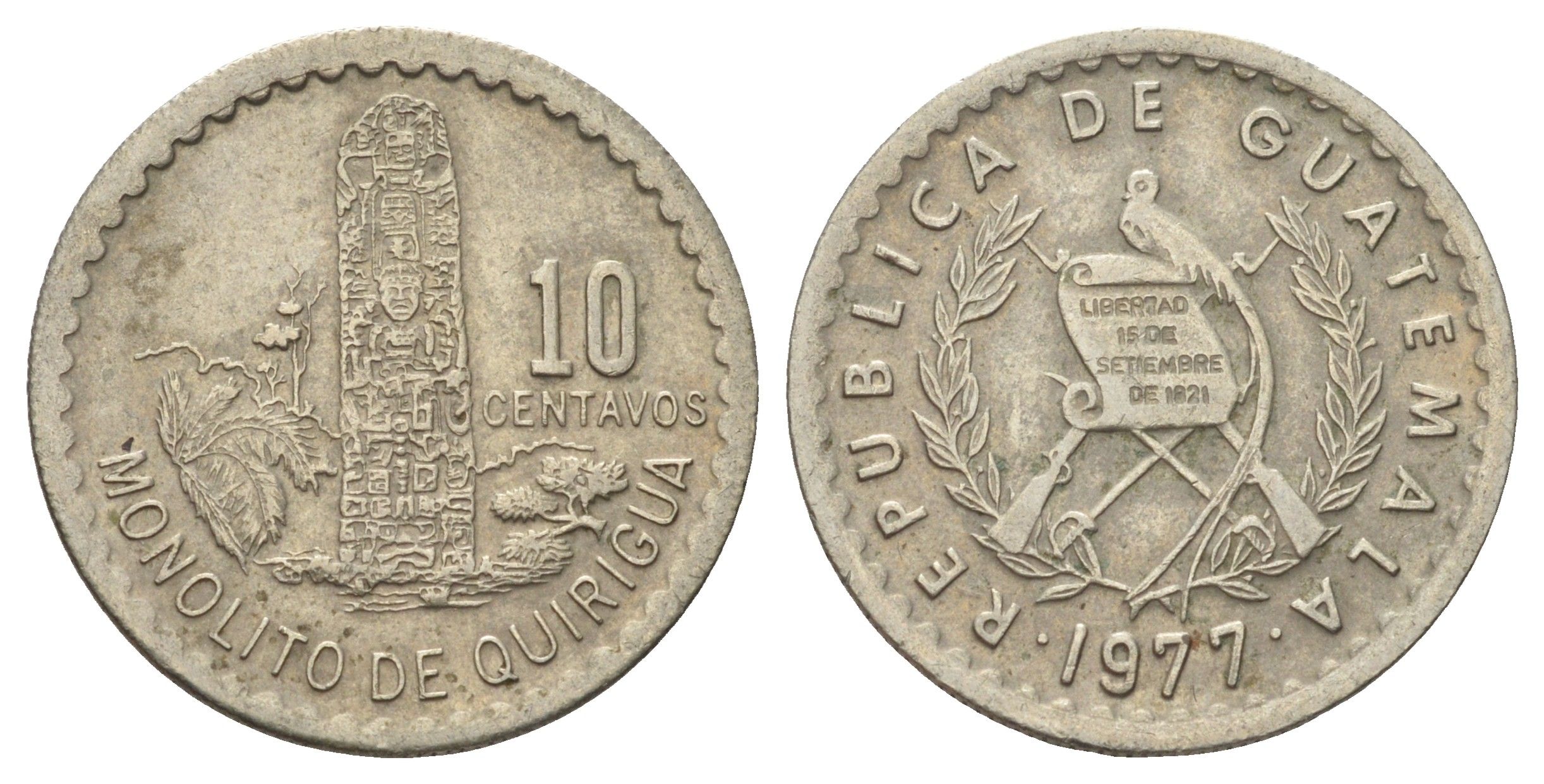 Гватемала 10 сентаво 1977 KM 277 медно-никель 4115-649
