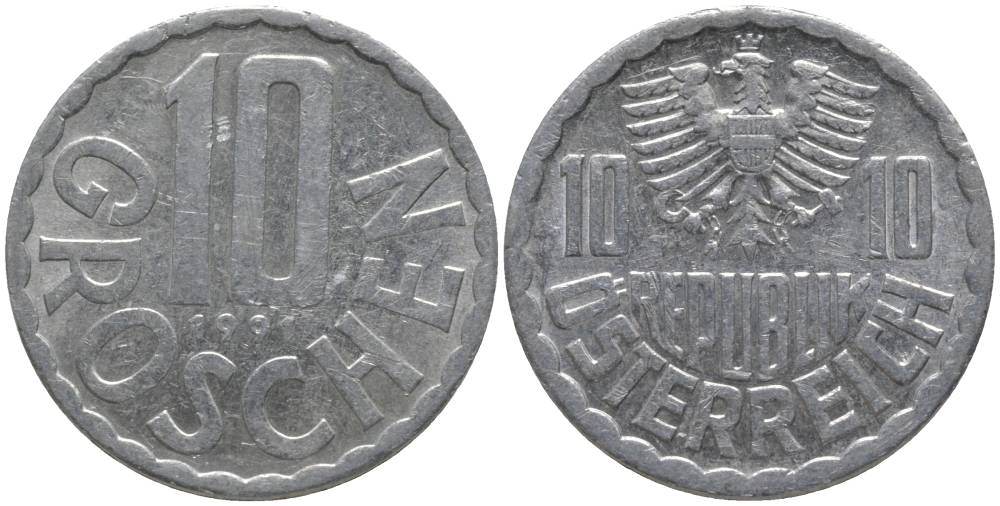 АВСТРИЯ 10 ГРОШЕЙ 1991 KM 2878 алюминий 181-221