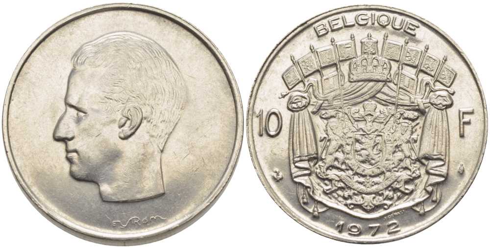 Бельгия 10 франков 1972 Belgique, Бодуэн I (1951-1993) KM 155.1 никель 115-715