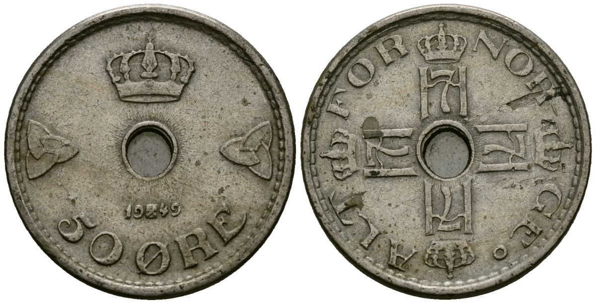 Норвегия 50 эре 1949 Хокон VII (1905-1957) KM 386 медно-никель 4138-833