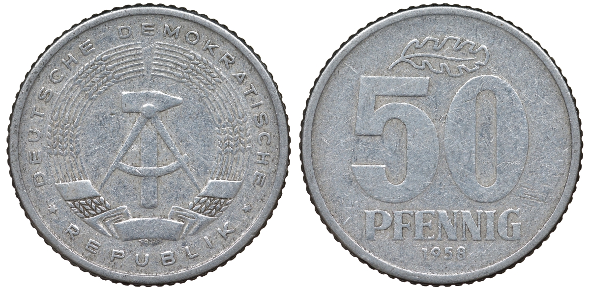 ГДР 50 ПФЕННИГОВ 1958 алюминий 62-635