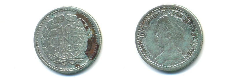 Нидерланды 10 центов 1925 Вильгельмина (1890-1948) KM 145 серебро 84-922