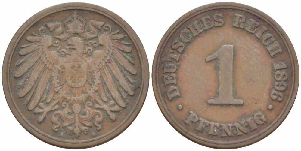 ГЕРМАНИЯ 1 ПФЕННИГ 1896 А KM 10, J. 10 медь 4532-522