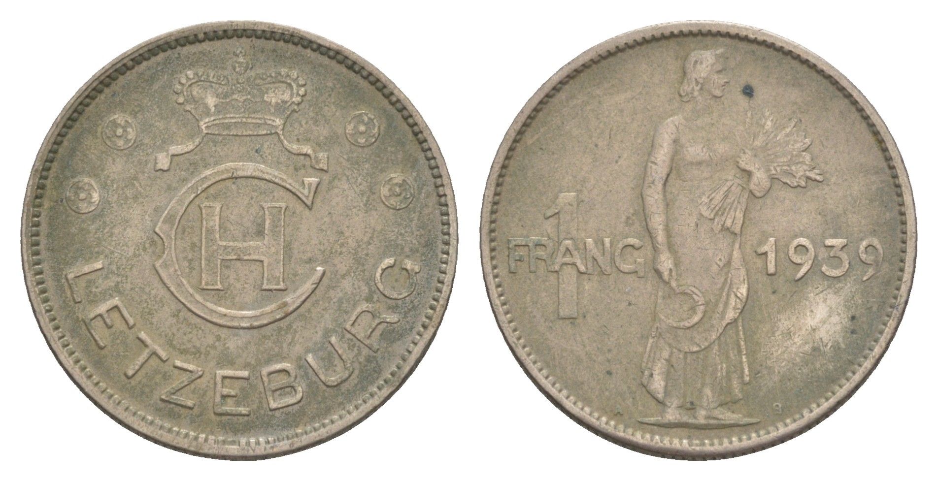 Люксембург 1 франк 1939 KM 44 медно-никель 4646-1012