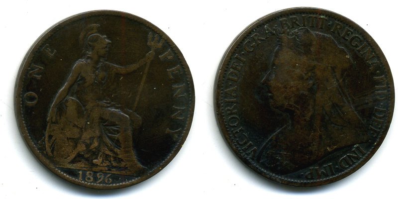 Великобритания 1 пенни 1896 Виктория (1837-1901) медь 36-111