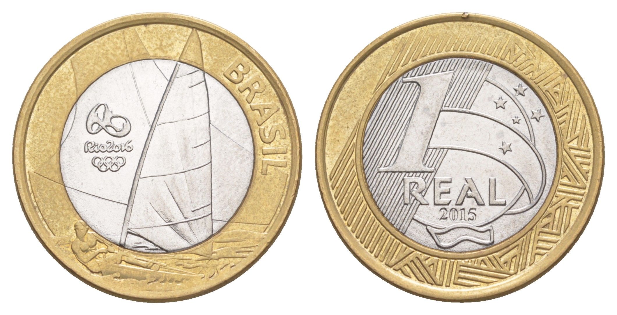 Бразилия 1 реал 2015 XXXI летние Олимпийские Игры, Рио-де-Жанейро 2016 - Парусный спорт KM 705 биметалл UNC 4646-156