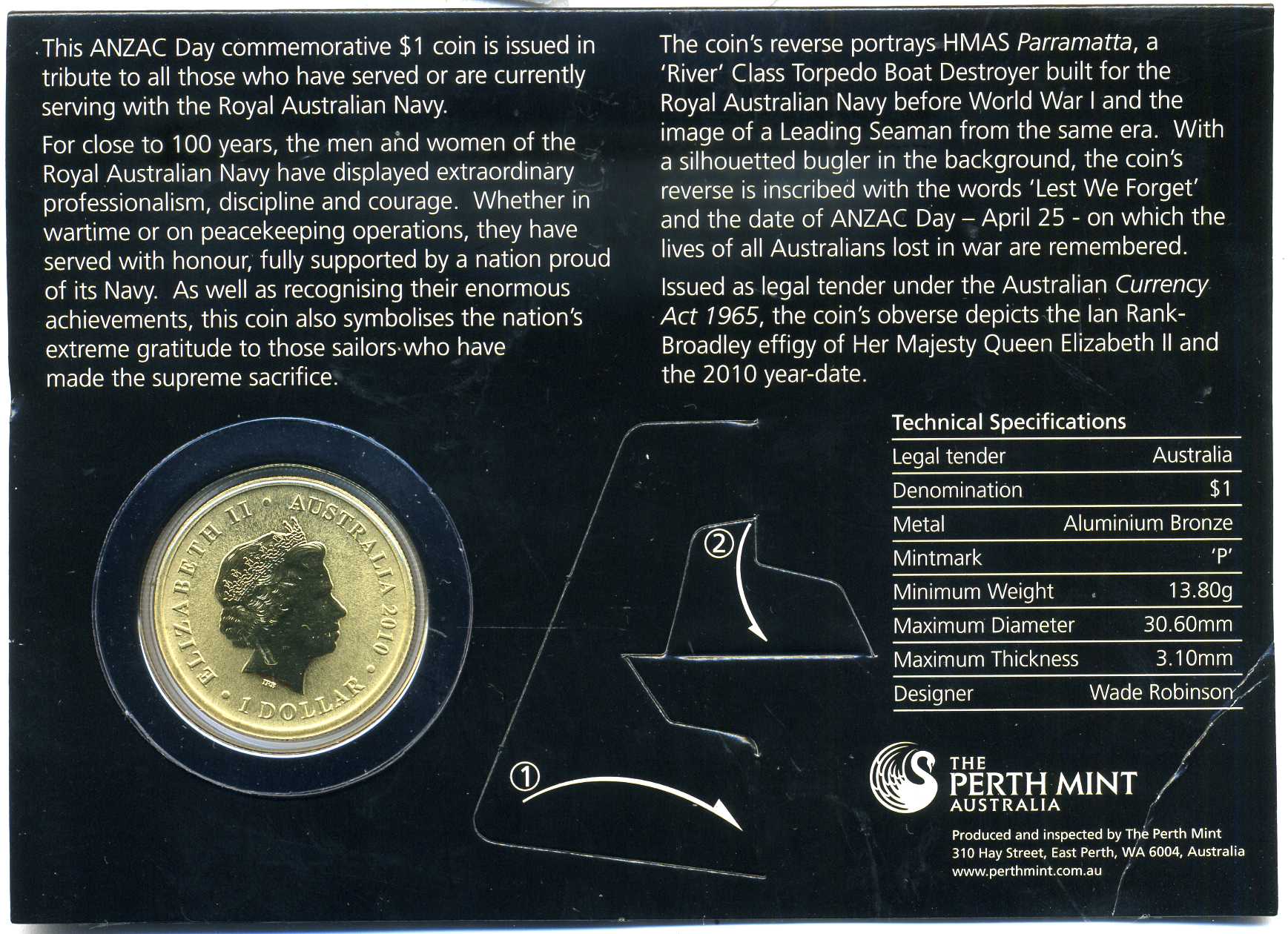 Австралия 1 доллар 2010 корабли, ВМФ, блистер алюминиевая бронза UNC 00-00