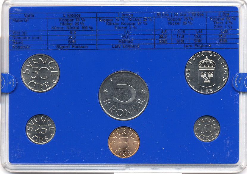 Швеция набор монетного двора из 6 монет 1981 в пластике, Карл XVI Густав (1973- ) KM MS19 UNC 7-5-7-183