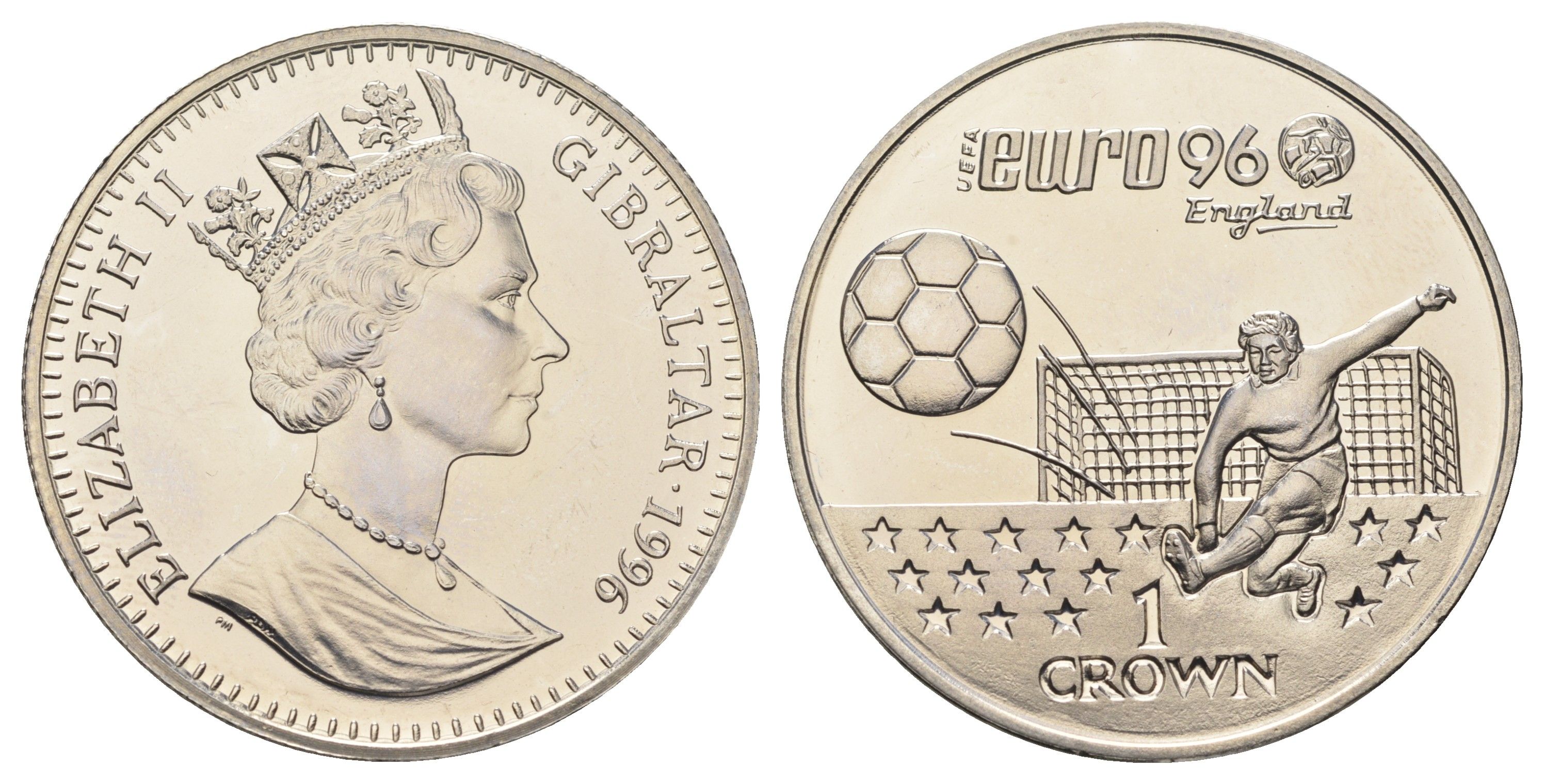 Гибралтар 1 крона 1996 Чемпионат Европы по футболу 1996 KM 359 медно-никель BU 11-173-13