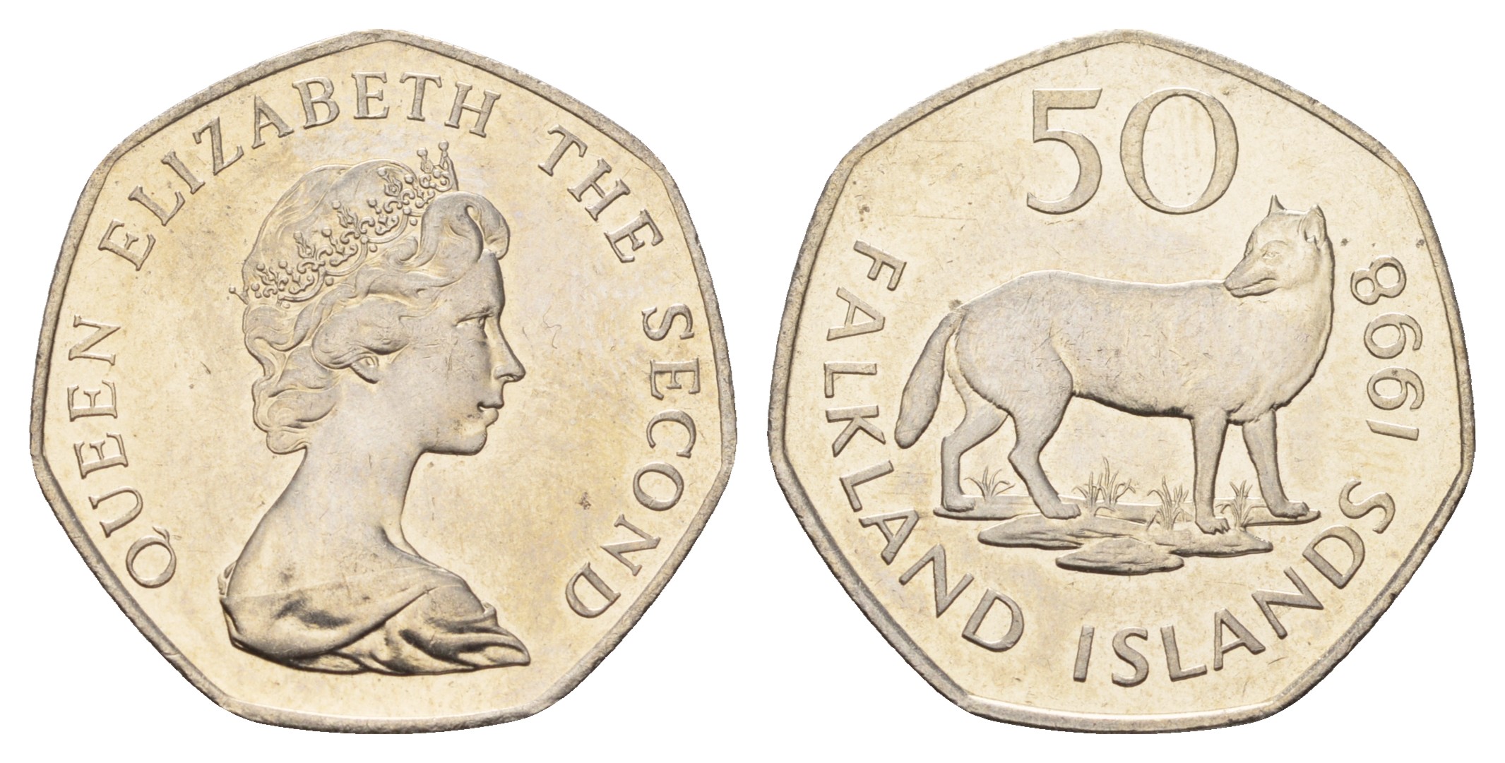 Фолклендские острова (Фолкленды) 50 пенсов 1998 фолклендский волк (варрах) KM 14.2 медно-никель  UNC  4675-134