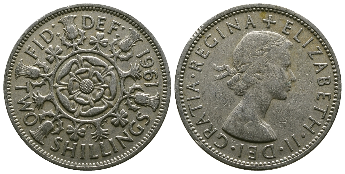 Великобритания 2 шиллинга (флорин) 1961 Елизавета II (1952-2022) KM 906, Spink 4146 медно-никель 4382-316