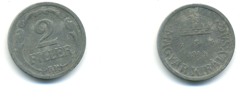 Венгрия 2 филлера 1944 ВР KM 519 цинк 83-1237
