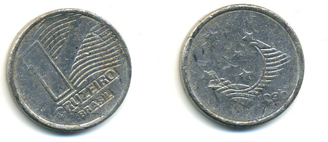 Бразилия 1 крузейро 1990 KM 617 нержавеющая сталь 93-1034