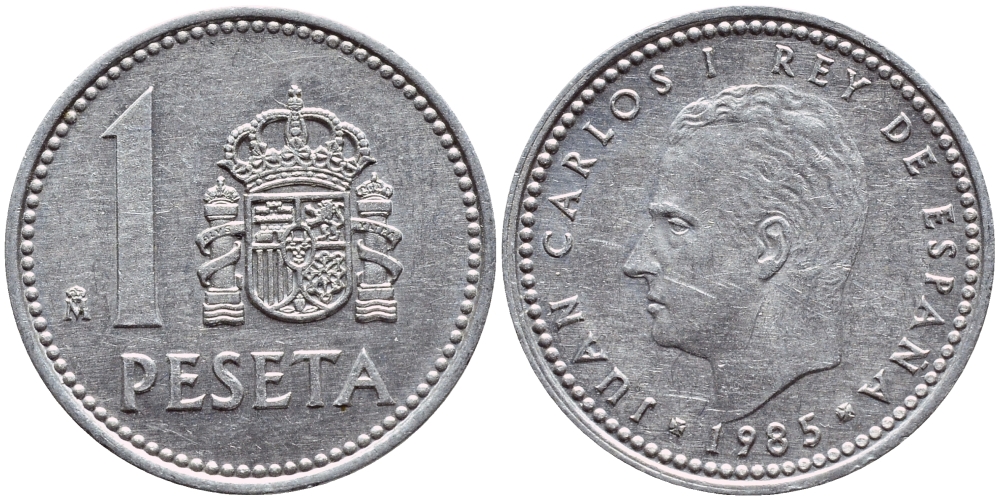 Испания 1 песета 1985 M, Хуан Карлос I (1975-2014) KM 821 алюминий 4398-731