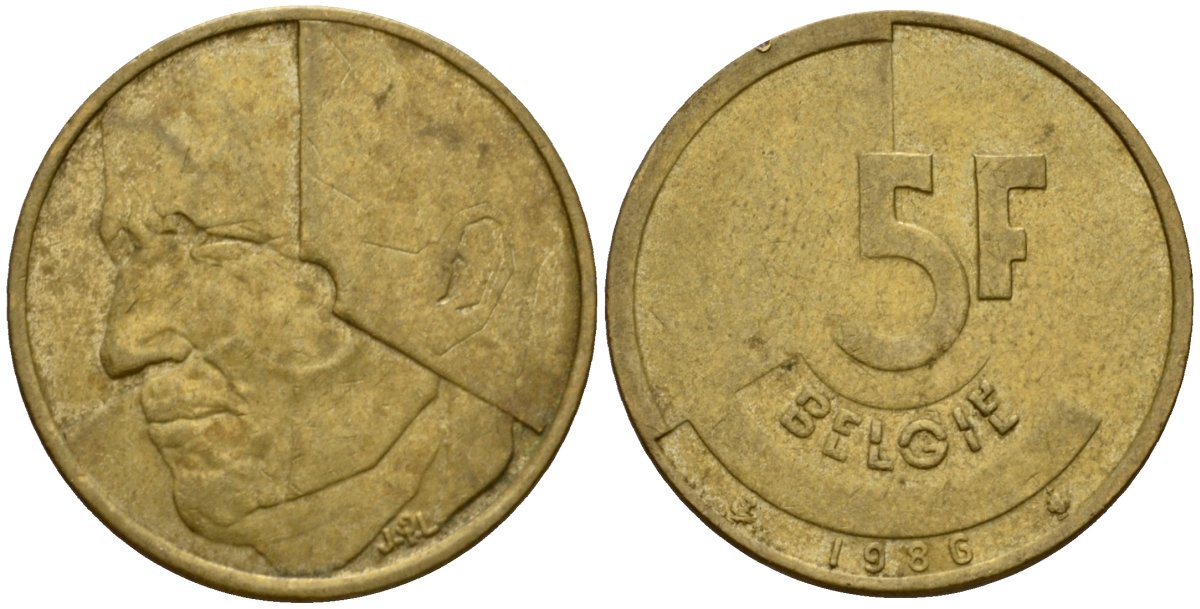 Бельгия 5 франков 1986 Belgie, Бодуэн I (1951-1993) KM 164 алюминиевая бронза 4601-233