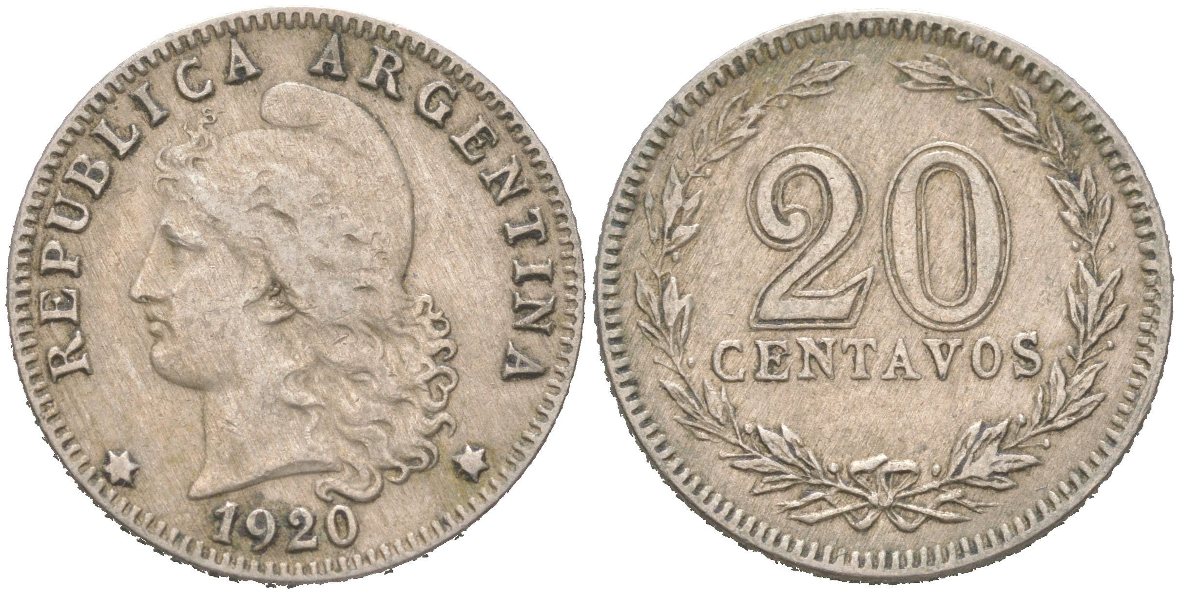 Аргентина 20 сентаво 1920 KM 36 медно-никель 4621-1062