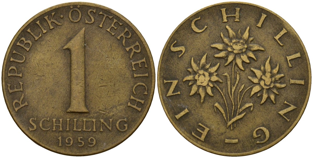 Австрия 1 шиллинг 1959 KM 2886 алюминиевая бронза 4142-1032