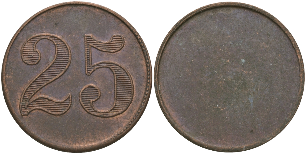 ФРАНЦИЯ 25 САНТИМОВ ND ПЛАТЕЖНЫЙ ЖЕТОН НАЧАЛА XX ВЕКА, ОДНОСТОРОННИЙ ЧЕКАН, ДИАМЕТР 24 ММ. медь 98-934