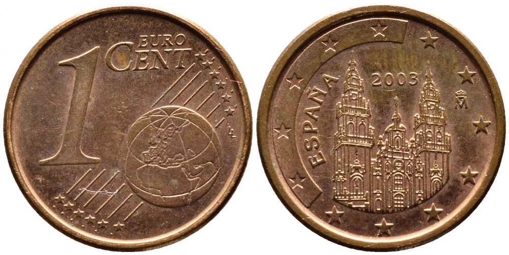 ИСПАНИЯ 1 ЕВРОЦЕНТ 2003 KM 1040 сталь плакированная медью 179-666