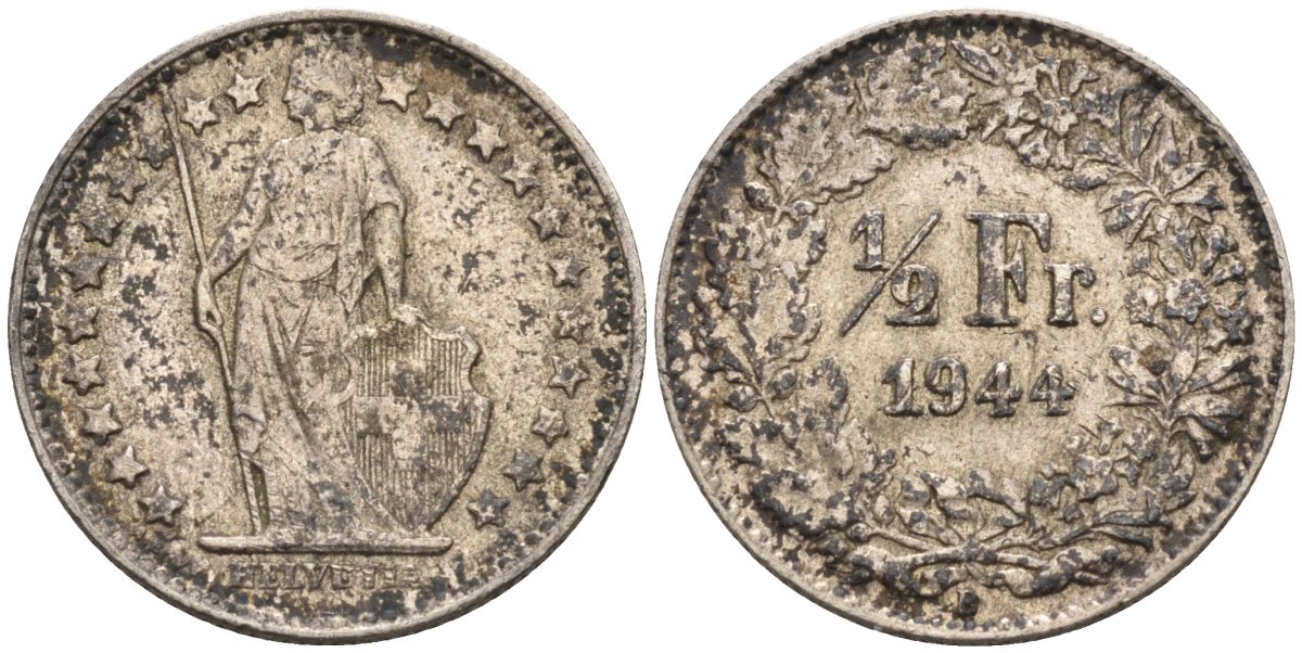 Швейцария 1/2 франка 1944 В KM 23 серебро 4116-1044