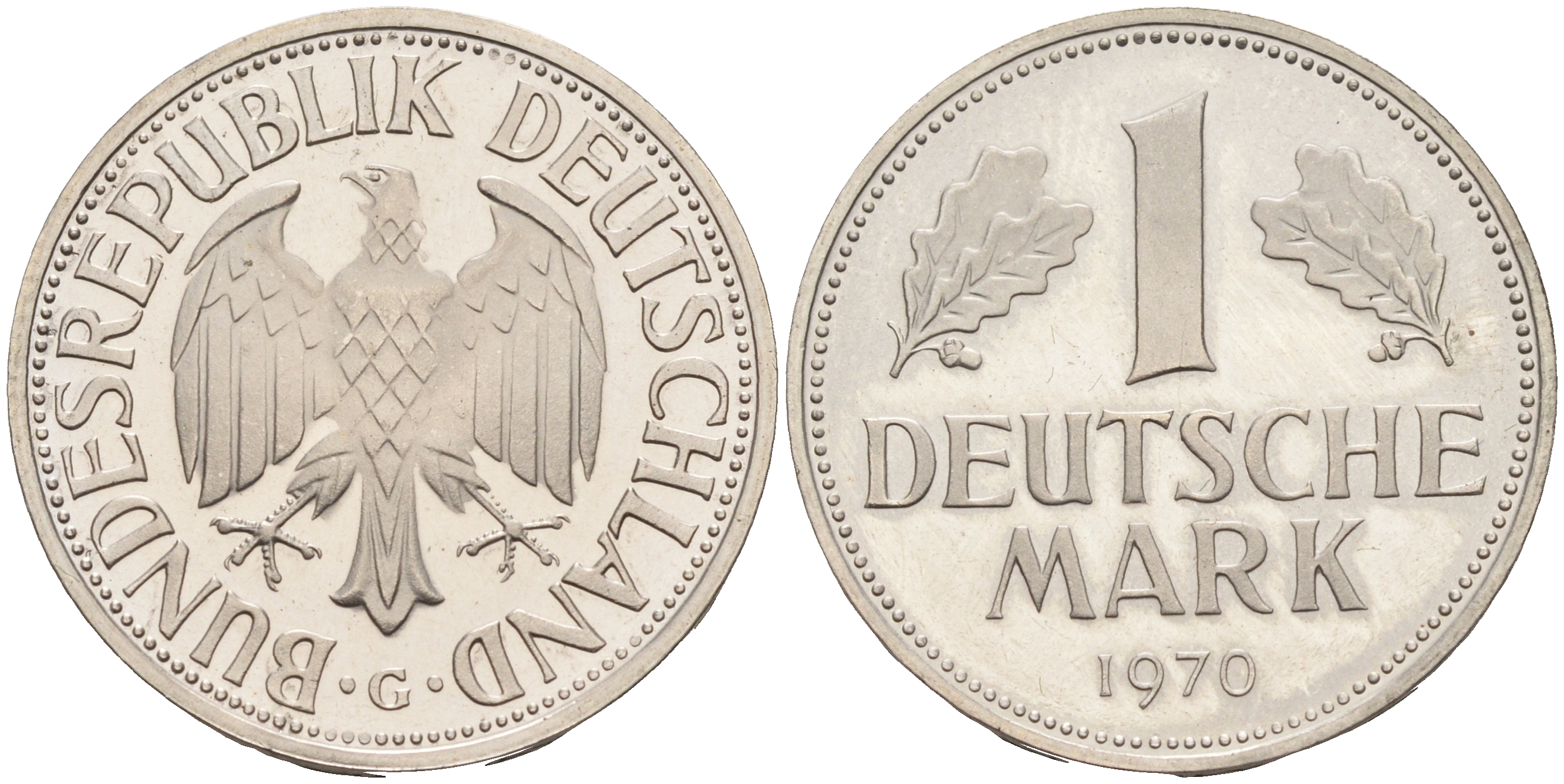 ФРГ 1 марка 1970 G J 385, KM 110 медно-никель  PROOF 1094-4-71