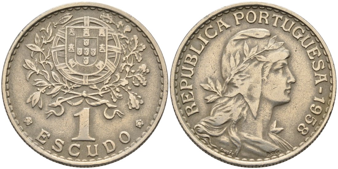 Португалия 1 эскудо 1958 KM 578 медно-никель 4571-1237