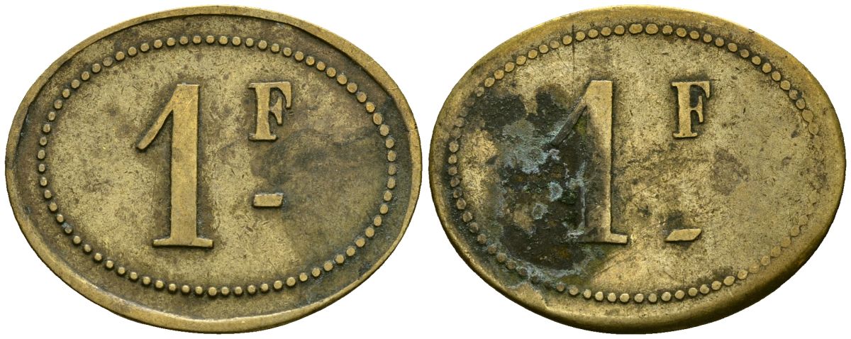 Франция 1 франк XIX-XX век ресторанный жетон латунь 4166-655