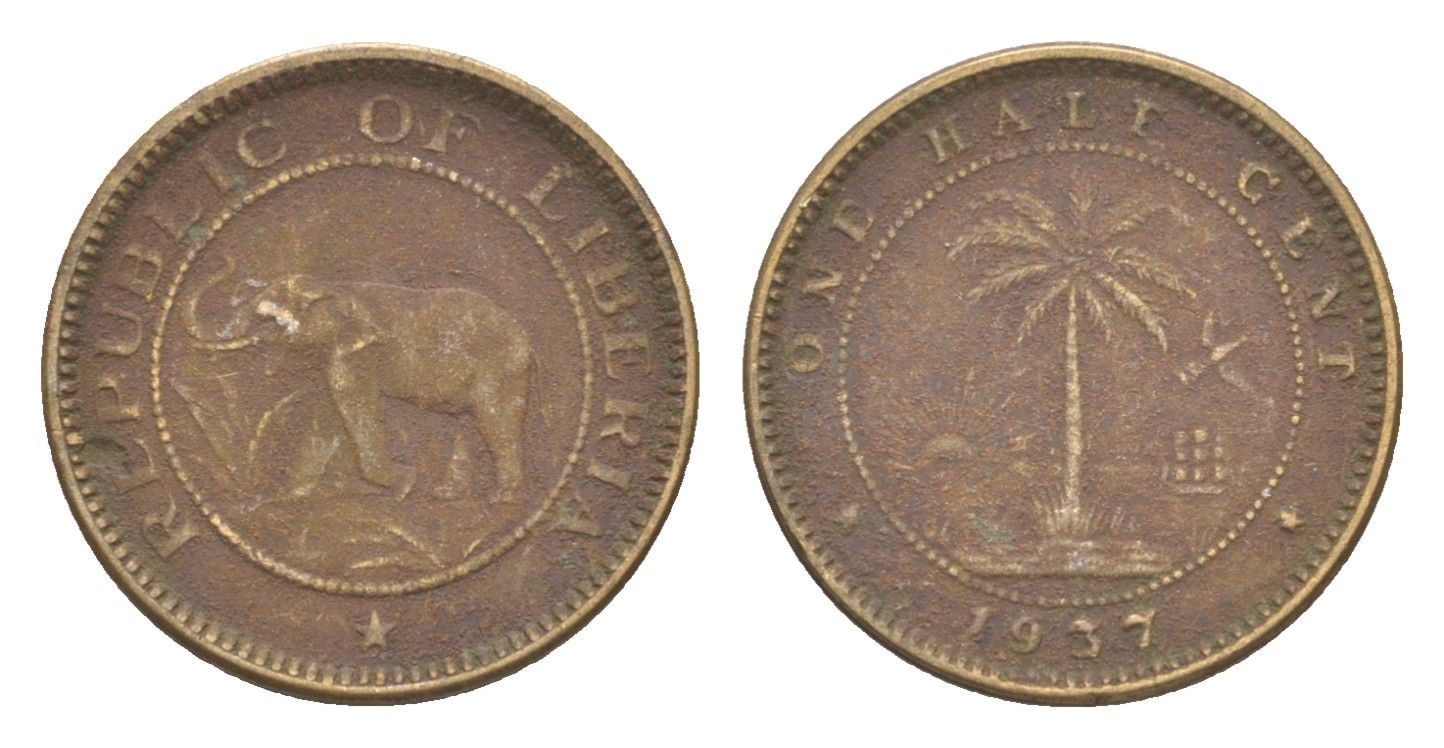 Либерия 1/2 цента 1937 KM 10 латунь 4614-832