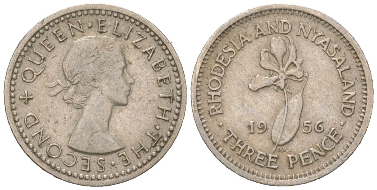 Родезия и Ньясаленд 3 пенса 1956 Елизавета II (1952-2022) KM 3 медно-никель 4617-126