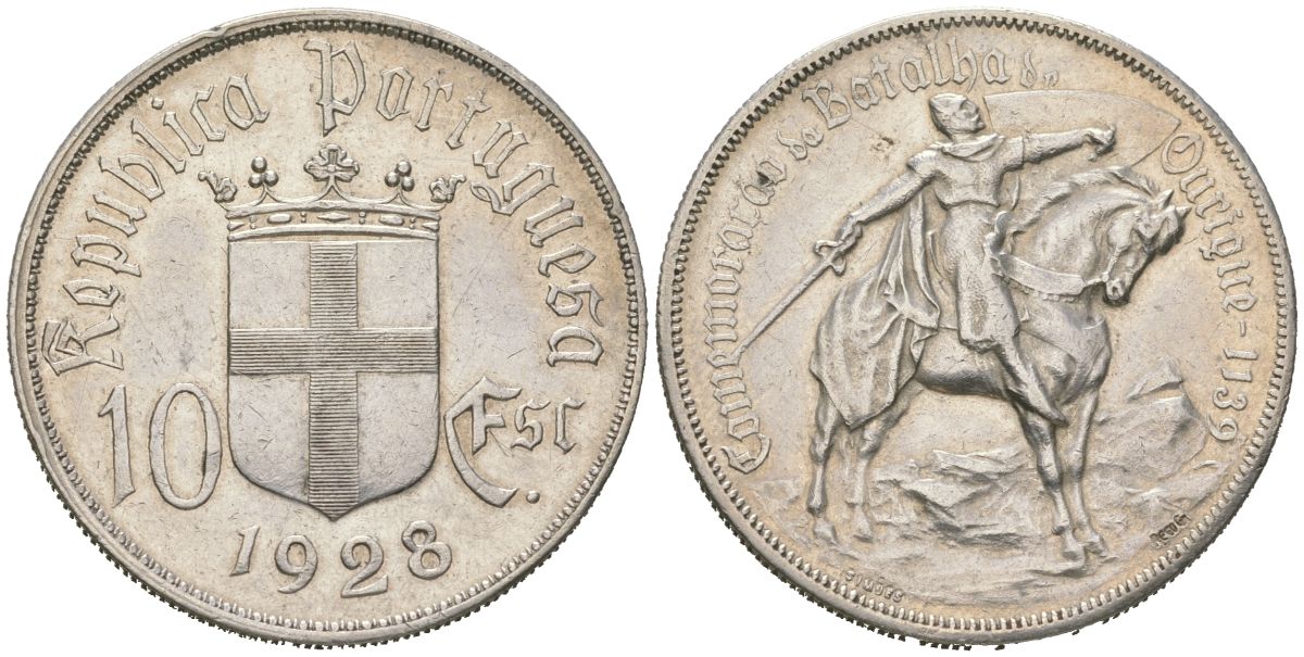 Португалия 10 эскудо 1928 Битва при Оурике KM 579 серебро 38-614