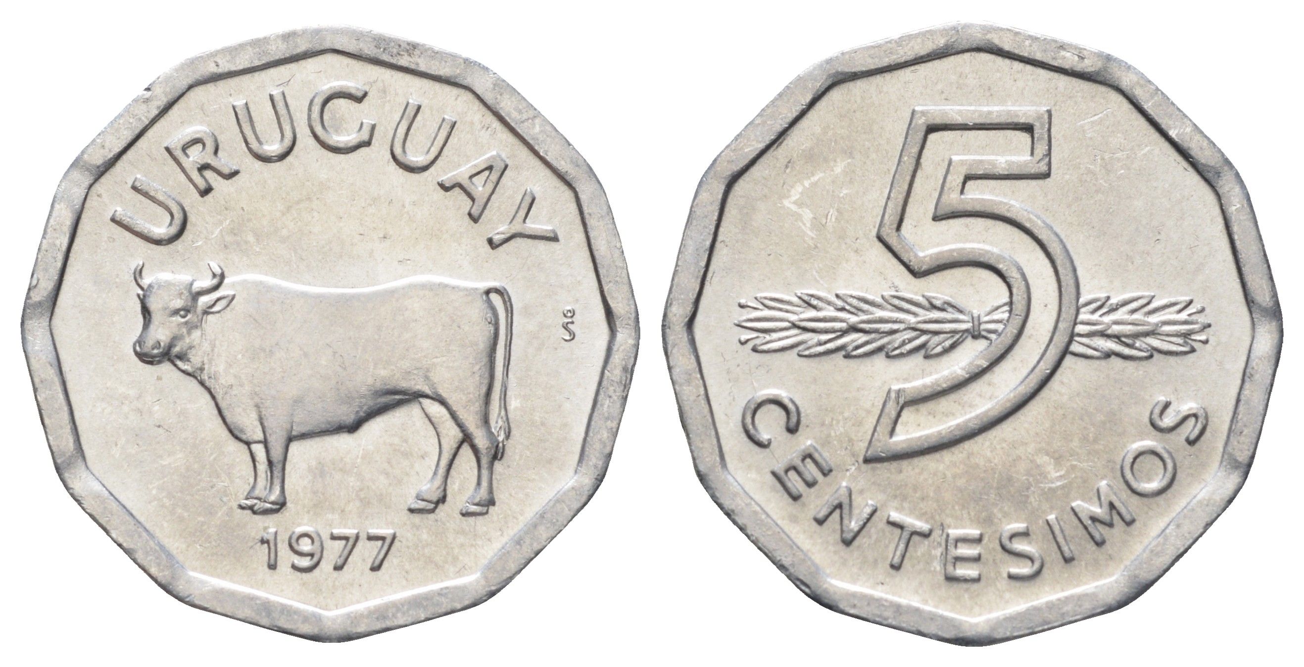 Уругвай 5 сентесимо 1977 год-тип KM 73 алюминий UNC 4666-1254
