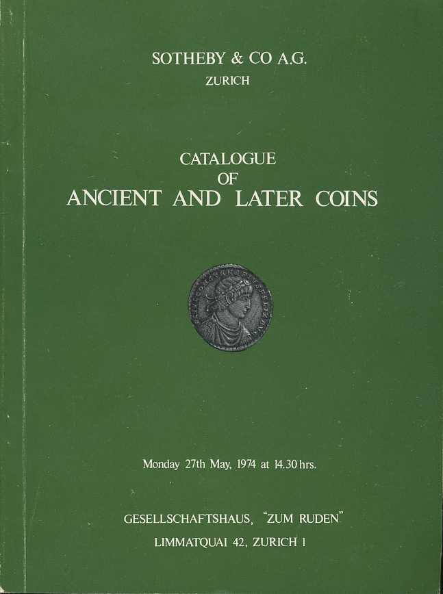 SOTHEBY & CO A.G ZURICH КАТАЛОГ АНТИЧНЫХ И БОЛЕЕ ПОЗДНИХ МОНЕТ 27176 SOTHEBY & CO A.G ZURICH, СATALOGUE OF ANCIENT AND LATER COINS, 86 СТРАНИЦ + ТАБЛИЦЫ С ИЛЛЮСТРАЦИЯМИ английский 00-01-11-05