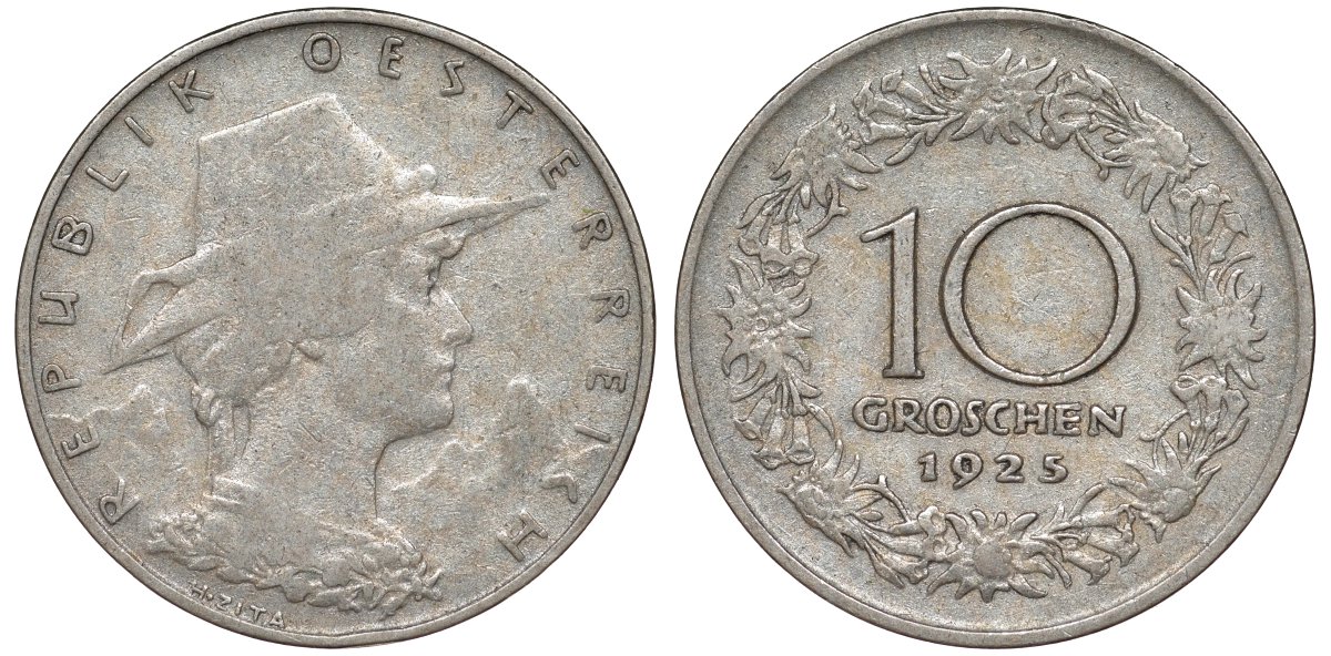 Австрия 10 грошей 1925 KM 2838 медно-никель 216-1256