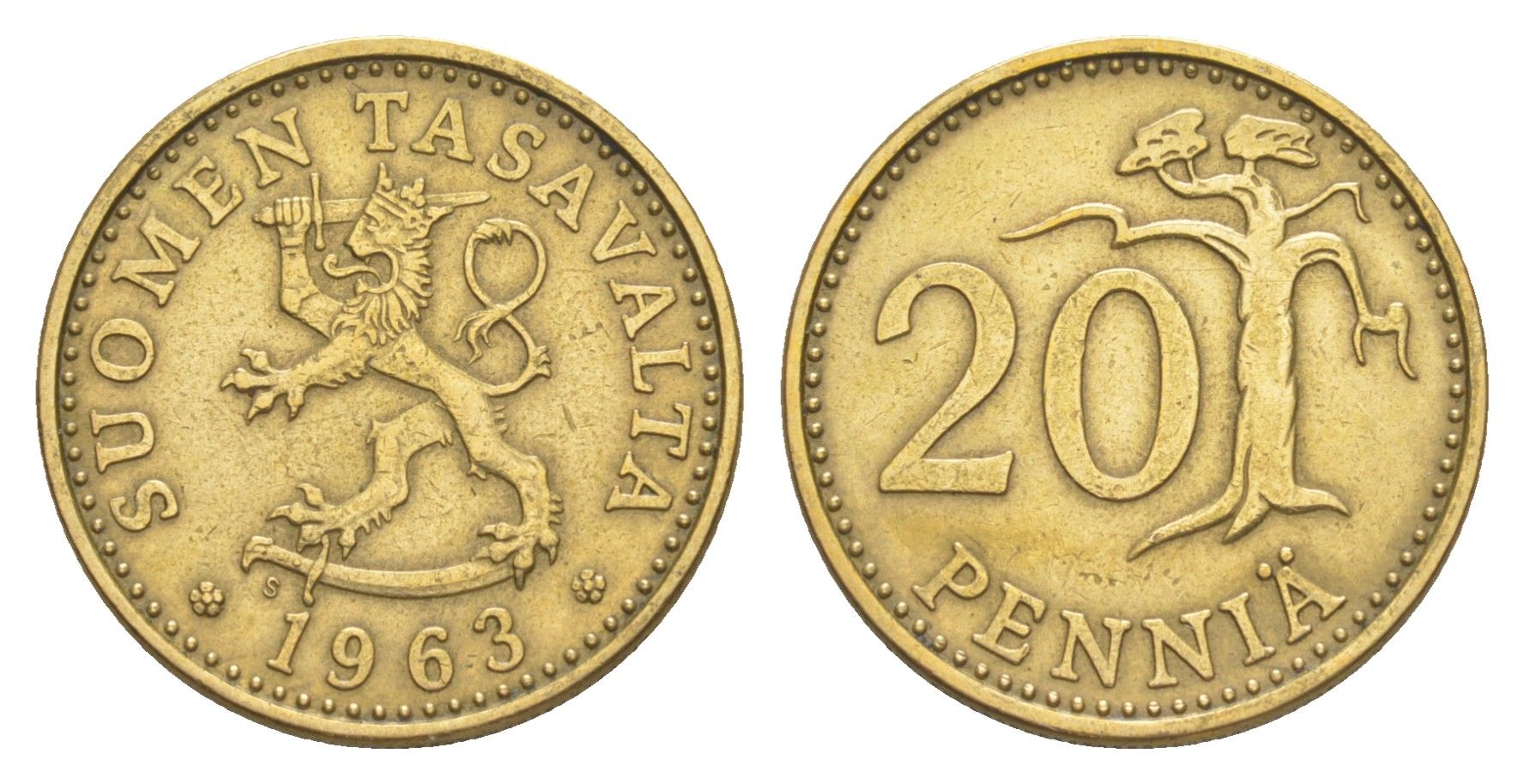 Финляндия 20 пенни 1963 KM 47 алюминиевая бронза 4648-355