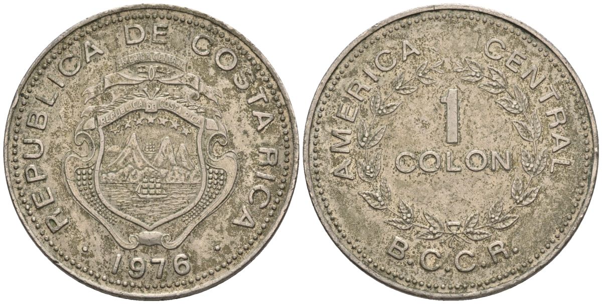 Коста-Рика 1 колон 1976 KM 86.4, Schoen 45 медно-никель 4117-711