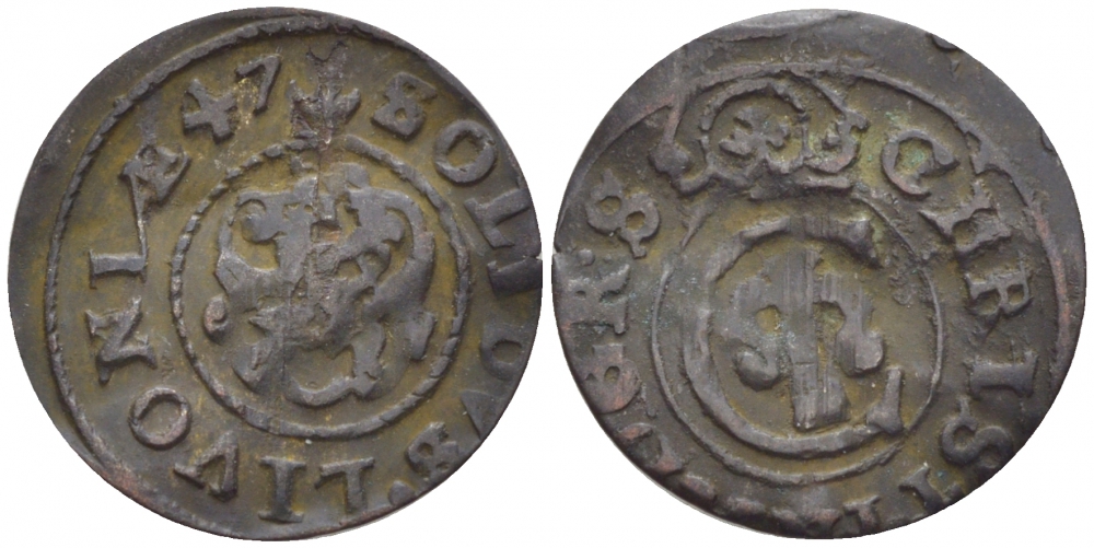 Ливония, Рига, шведская оккупация солид (шиллинг) 1647 Кристина (1634-1654) серебро 3718-339