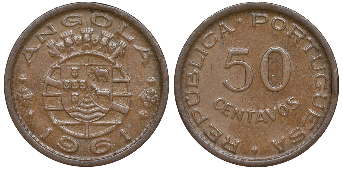 Португальская Ангола 50 сентаво 1961 KM 75 бронза 4114-521